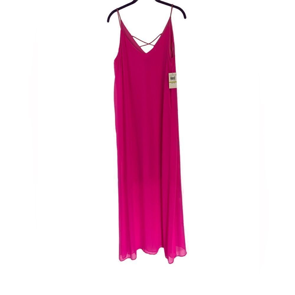 Muse Fuscia Hot Pink Maxi Slip Dress Spaghetti Straps Lined Bodice SZ 14 - Picture 5 of 13